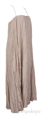 Beige Crinkled Silk-Habotai Maxi Dress