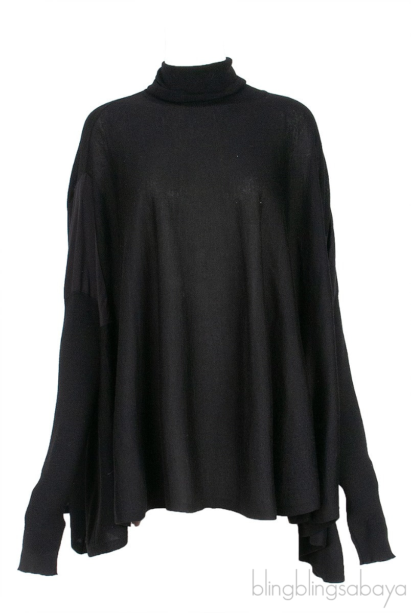 Black Long Sleeves Turtle Neck Poncho Top