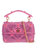 Fuchsia Pink Roman Stud Crystal-embellished Shoulder Bag