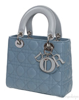 Christian Dior Lady Dior Two Tone Slate Blue And Grey Cannage Shoulder Bag