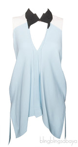 Tri-color Collared Sleeveless Top