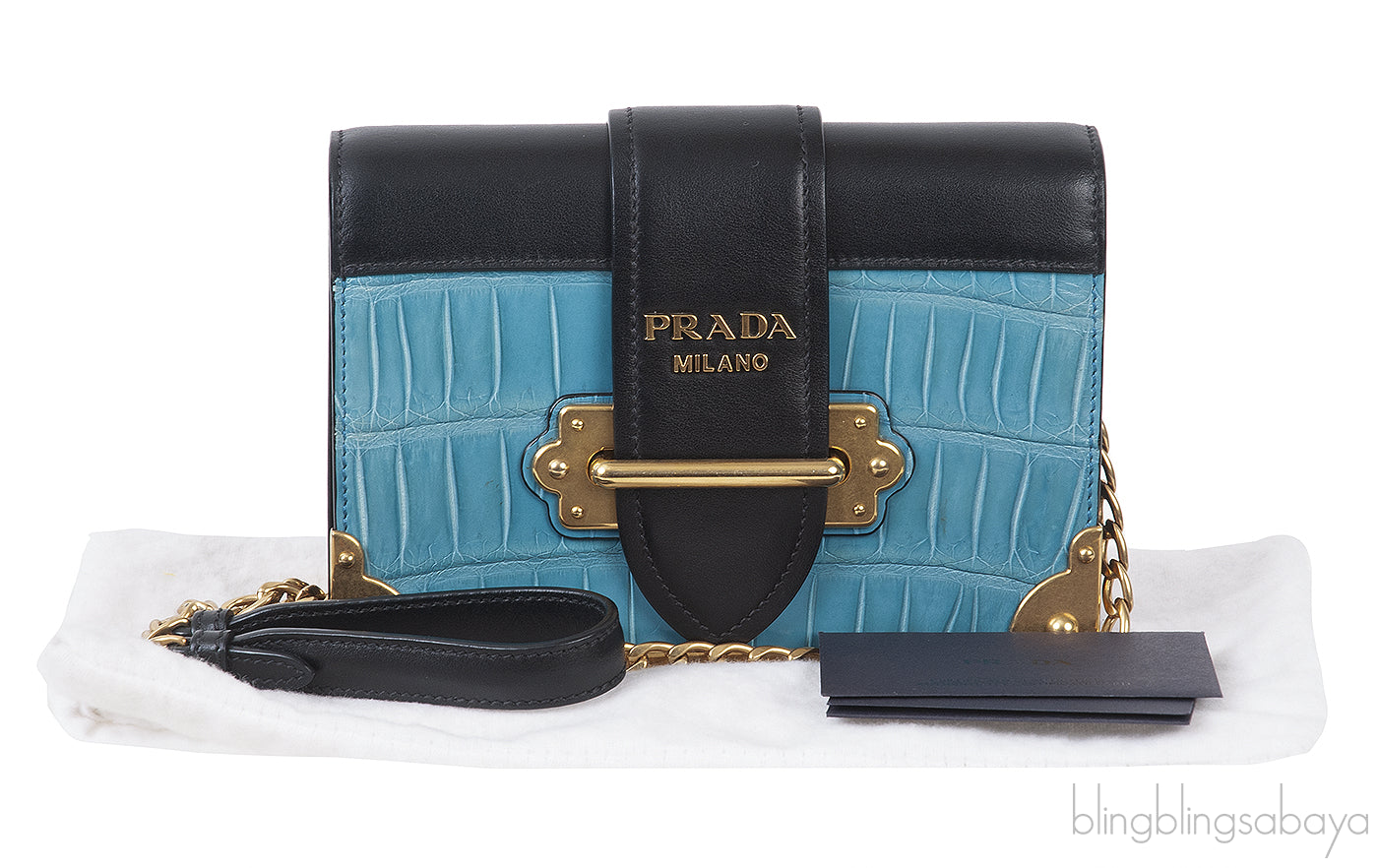 Prada Cahier City Calf Flap Crocodile Bag