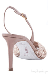 Embellished Crochet Satin Slingback
