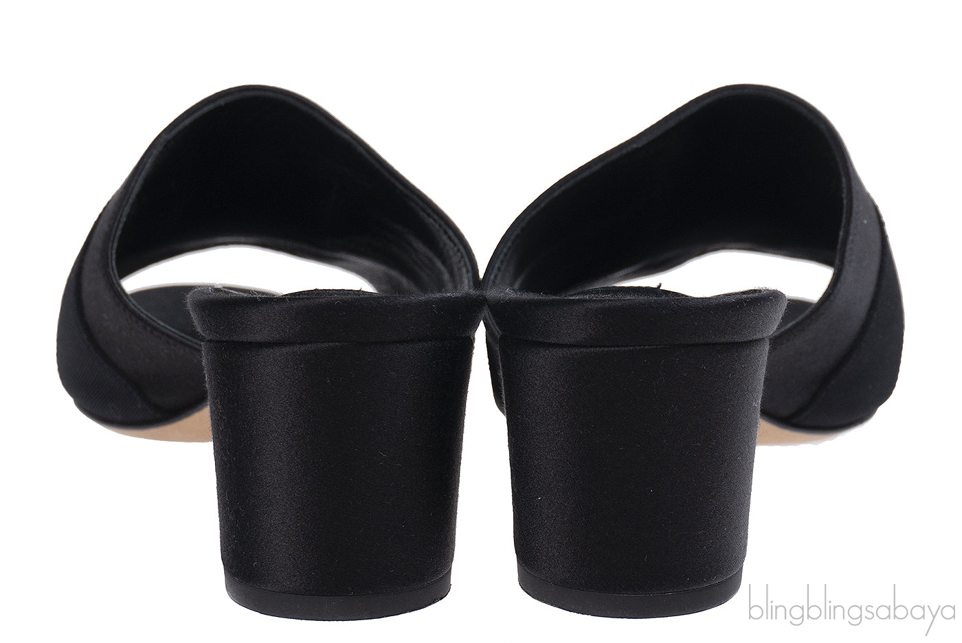 Manolo Blahnik Martamod Black Satin Mules