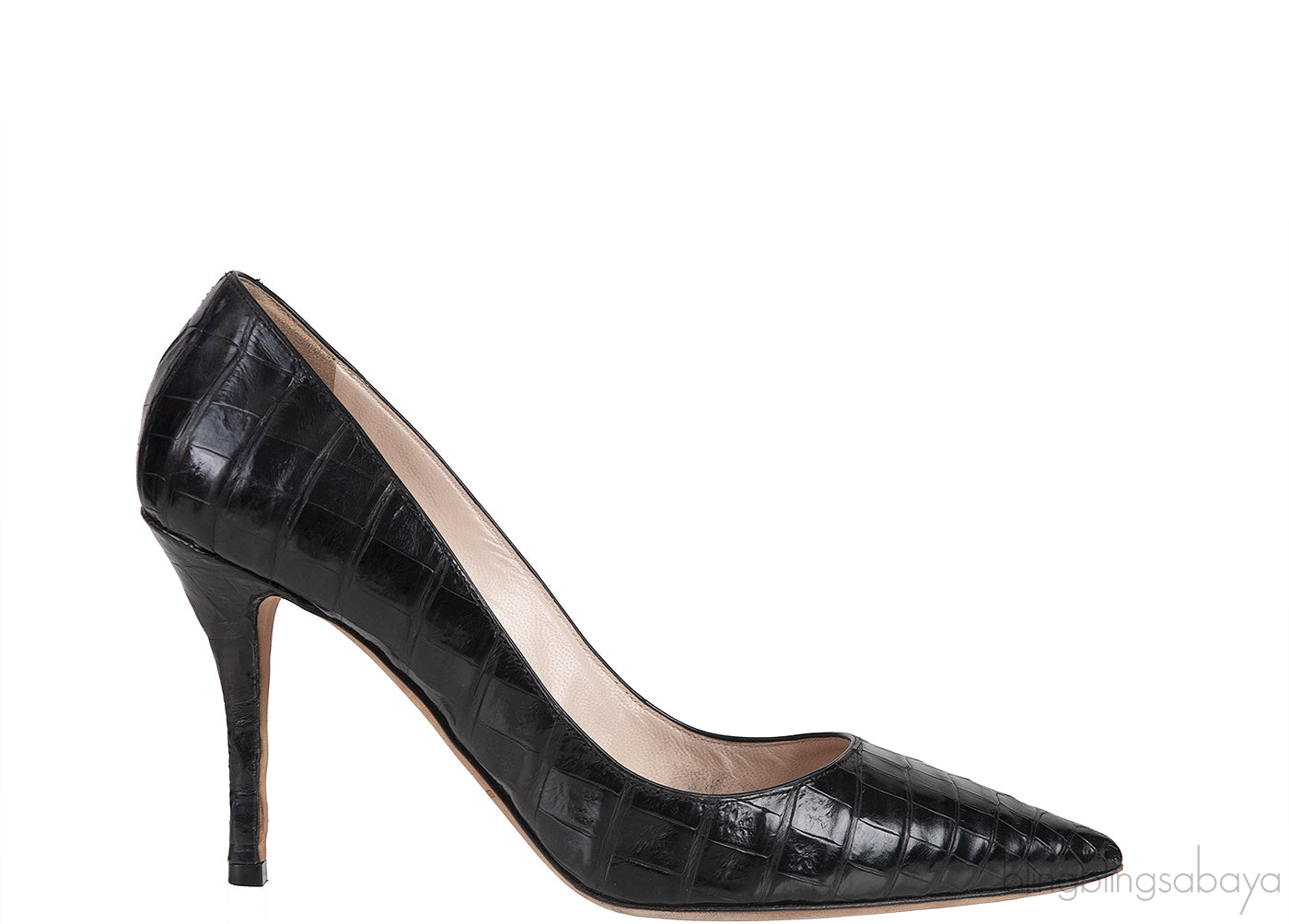 Black Croc Embossed Pointed Toe Heels