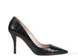 Black Croc Embossed Pointed Toe Heels