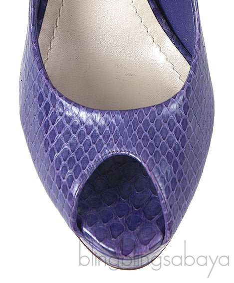 Purple Snakeskin Peep Toe Pump