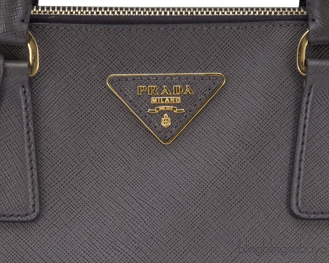 Grey Saffiano Double Zip Bag GHW