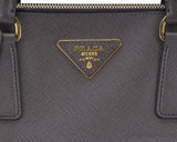 Grey Saffiano Double Zip Bag GHW