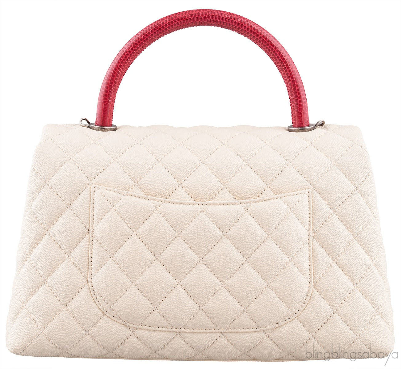 Coco White Caviar w/ Red Lizard Handle bag