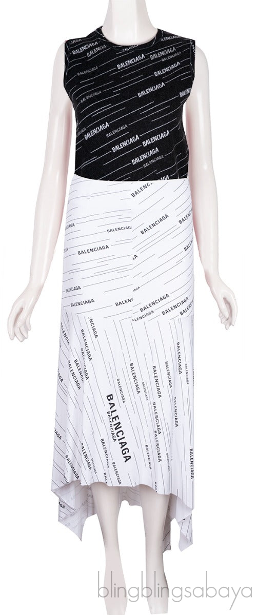 Black Logo Print SL Top & White Skirt