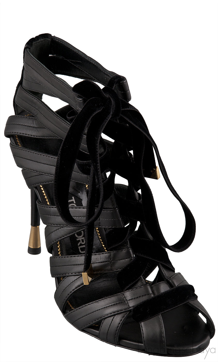 Black Strappy Peep Toe Sandals