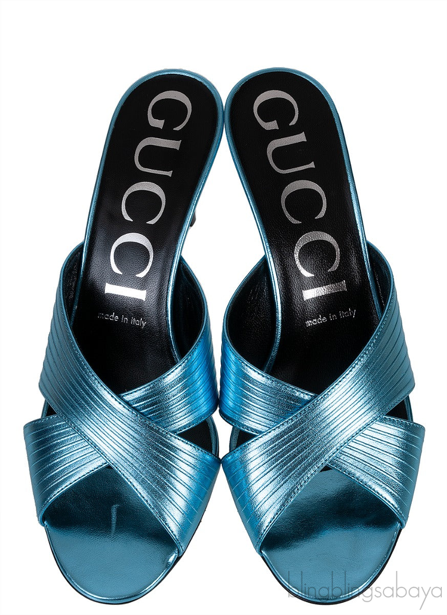 Criss-cross Metallic Blue Sandals
