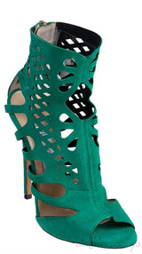 Green Suede Cut-out Peep Toe Heels