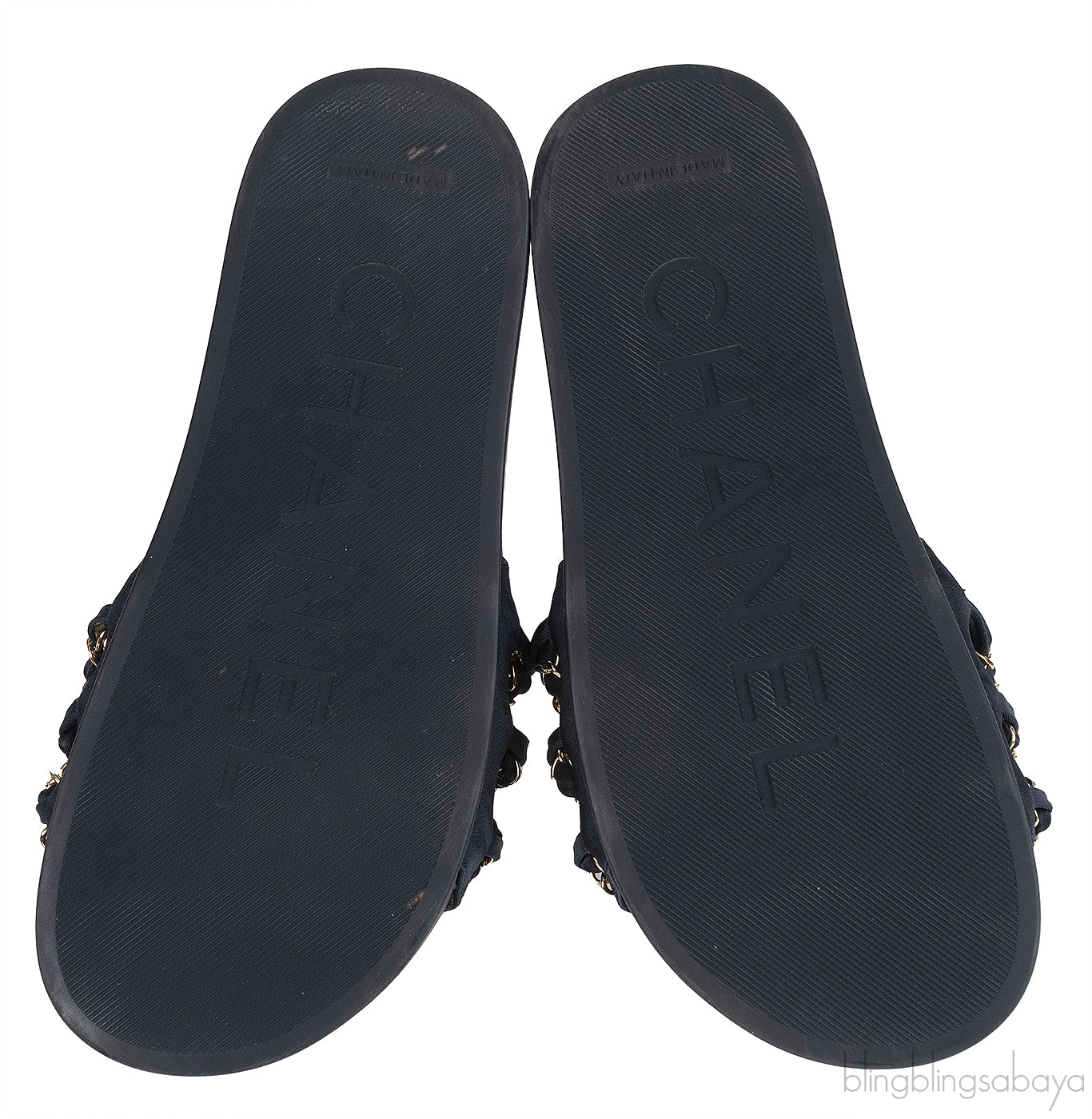 Chanel Blue Chain Slip-on Sandals