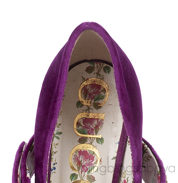 Gucci Purple Sylvie Velvet Crystal Embellished Heels 38