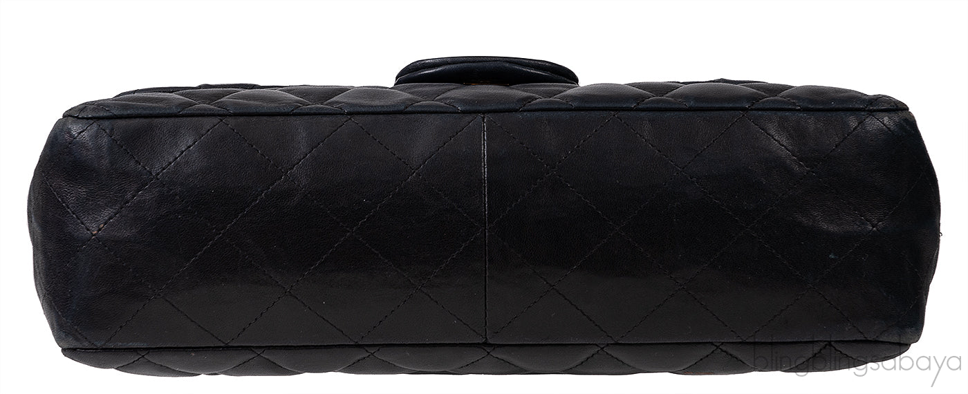 Black Quilted Vintage Jumbo Flap Bag GHW