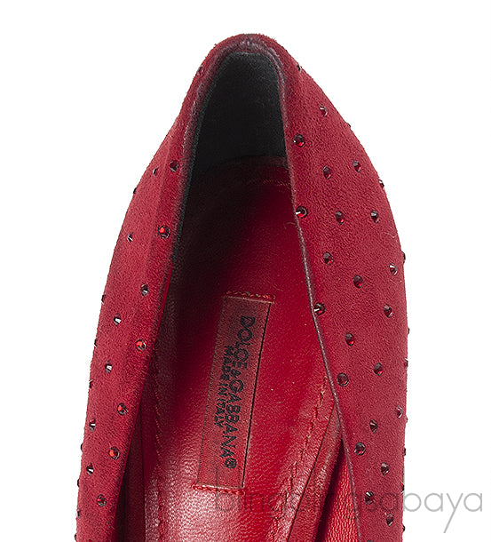 Dolce & Gabbana Red Suede Crystal Heels