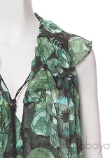 Emerald Floral Print  Drawstring Top