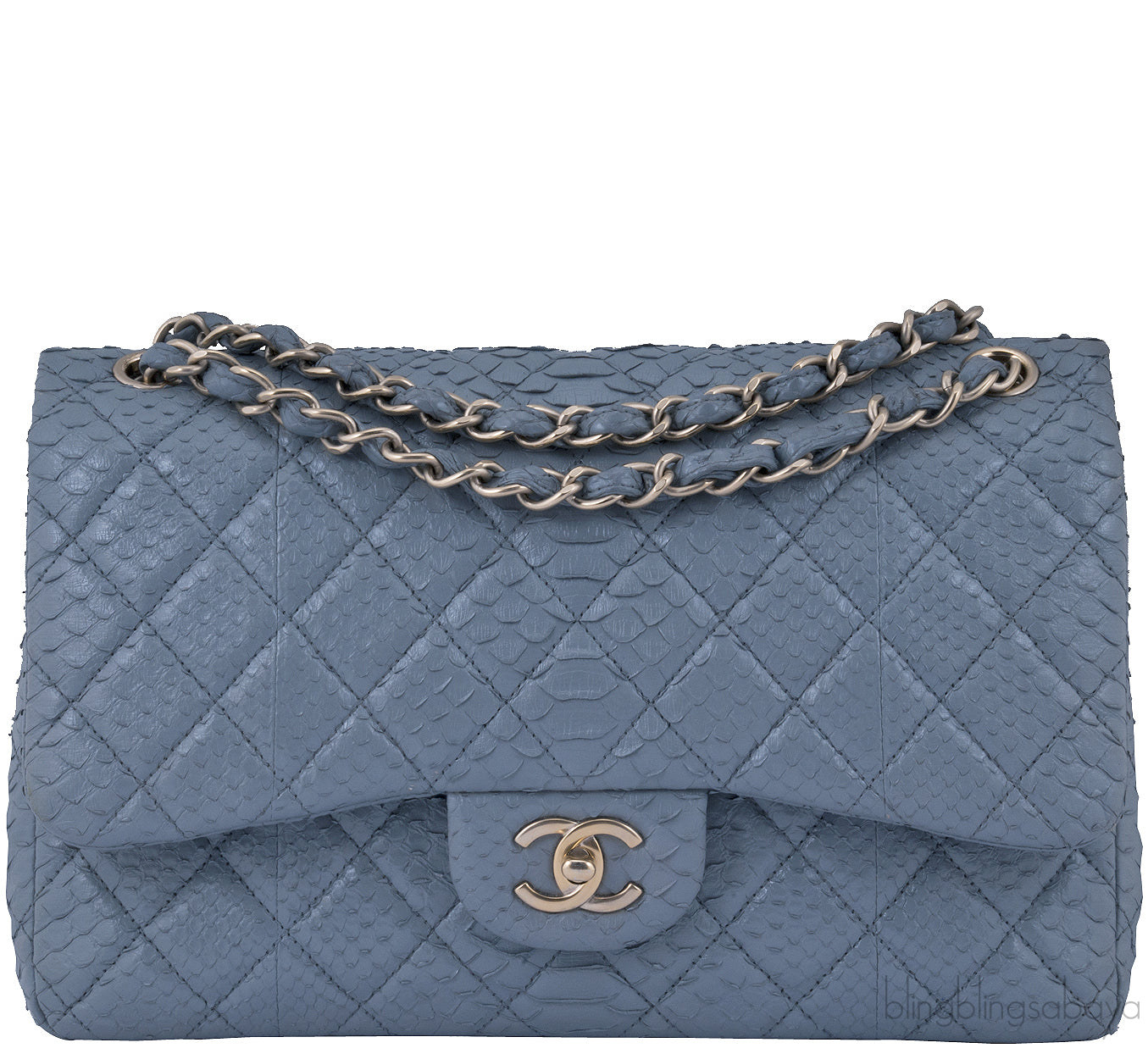 Gray Python Jumbo Double Flap Bag GHW