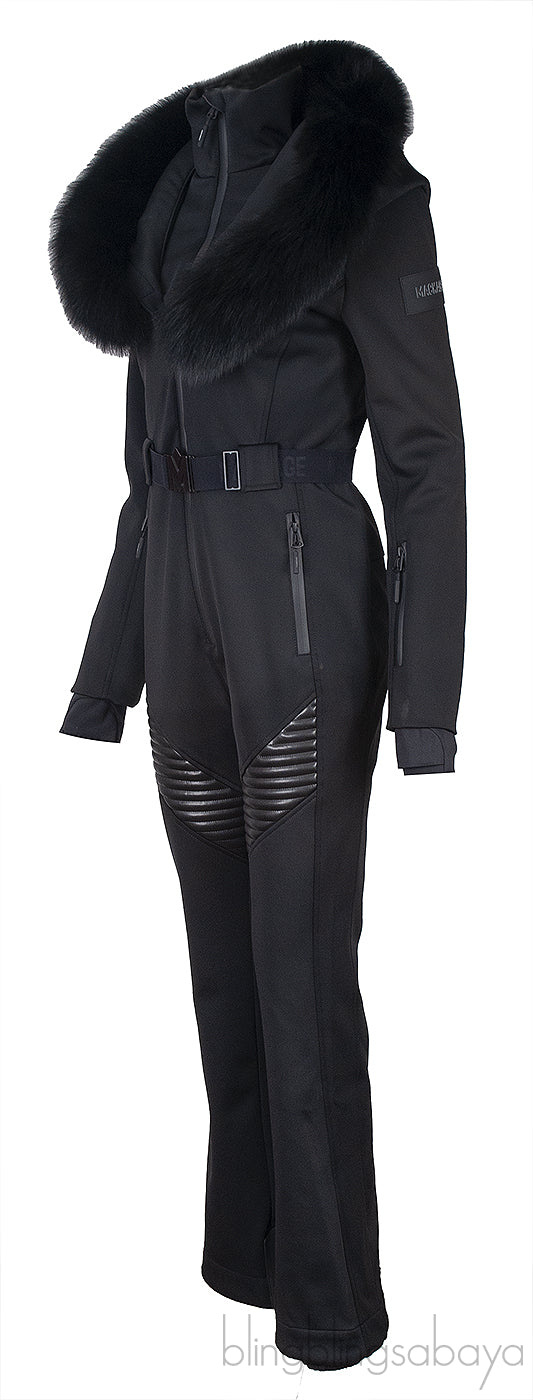 Mackage Black Elle Hooded Belted Shearling-trimmed Padded Ski Suit