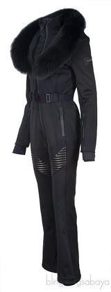 Mackage Black Elle Hooded Belted Shearling-trimmed Padded Ski Suit