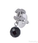 Silver CC Black Crystal Drop Earrings