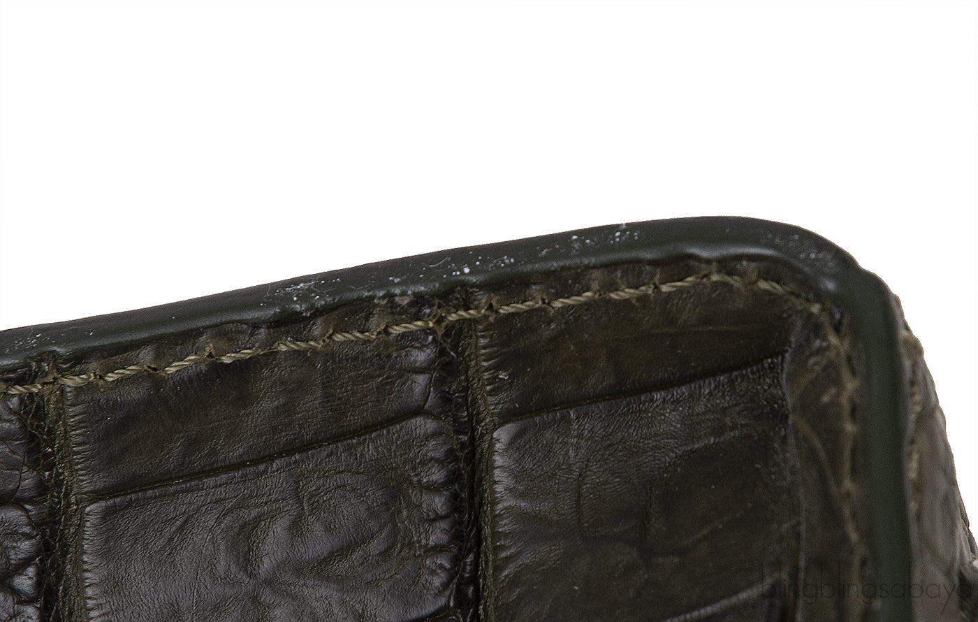 Moss Green Crocodile Top Handle Bag