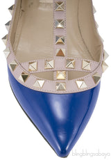 Patent Blue Rockstud Flat Ballerina