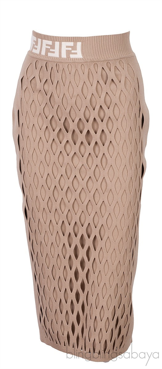 Light Brown Cut Out Knit Skirt