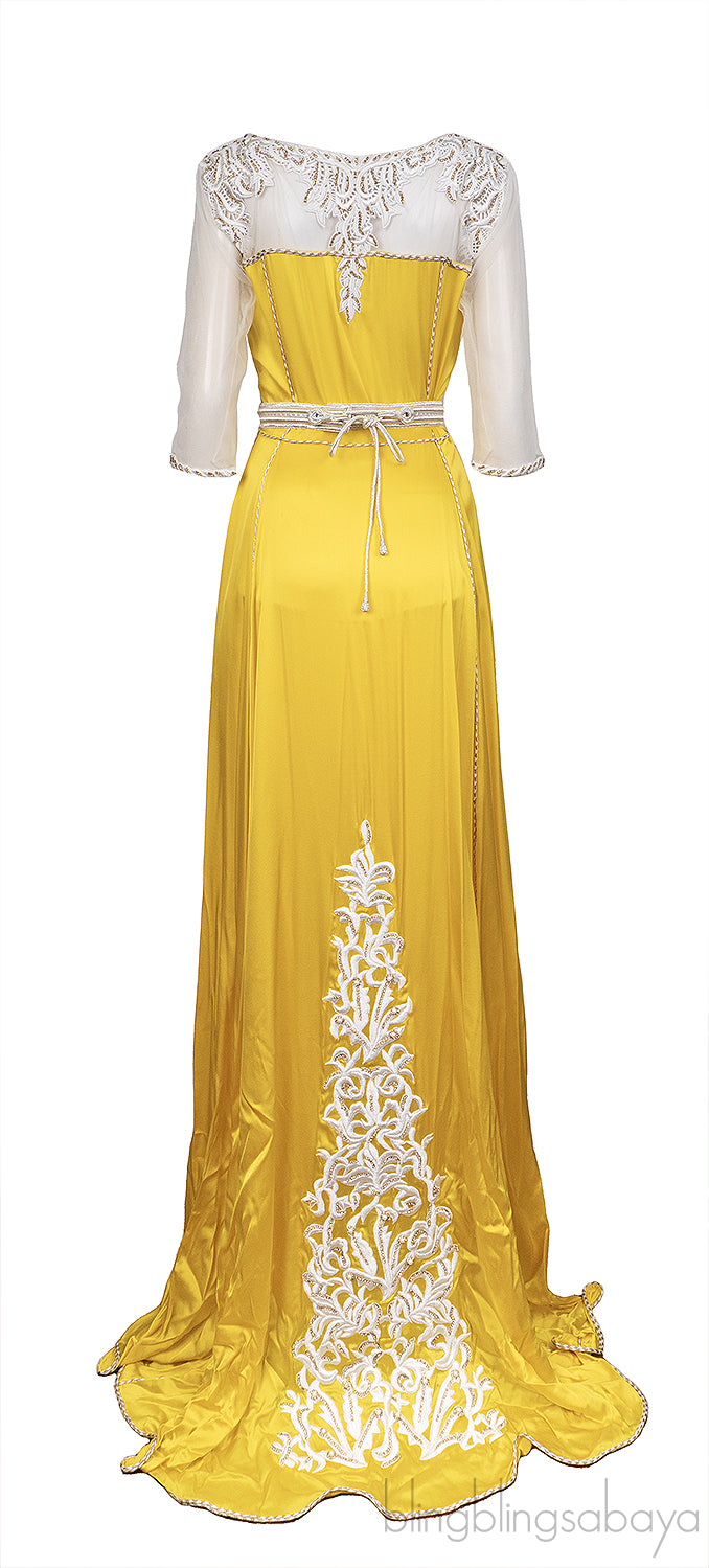 Jalabiya Kaftan Yellow Lace Dress