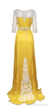 Jalabiya Kaftan Yellow Lace Dress