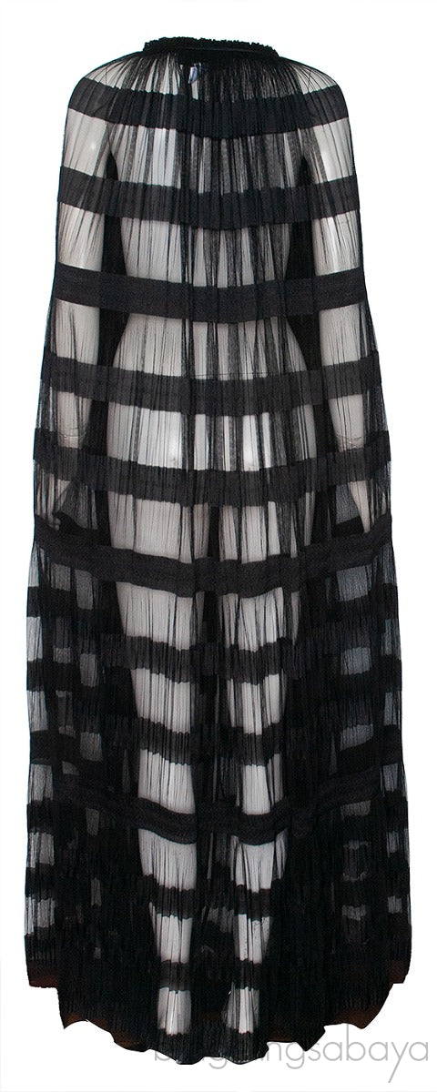 Black Pleated Mesh Long Cape