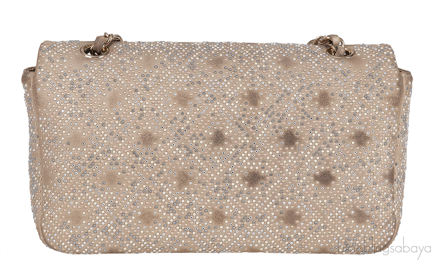 Crystal Bead Jewel Gold Medium Flap Bag