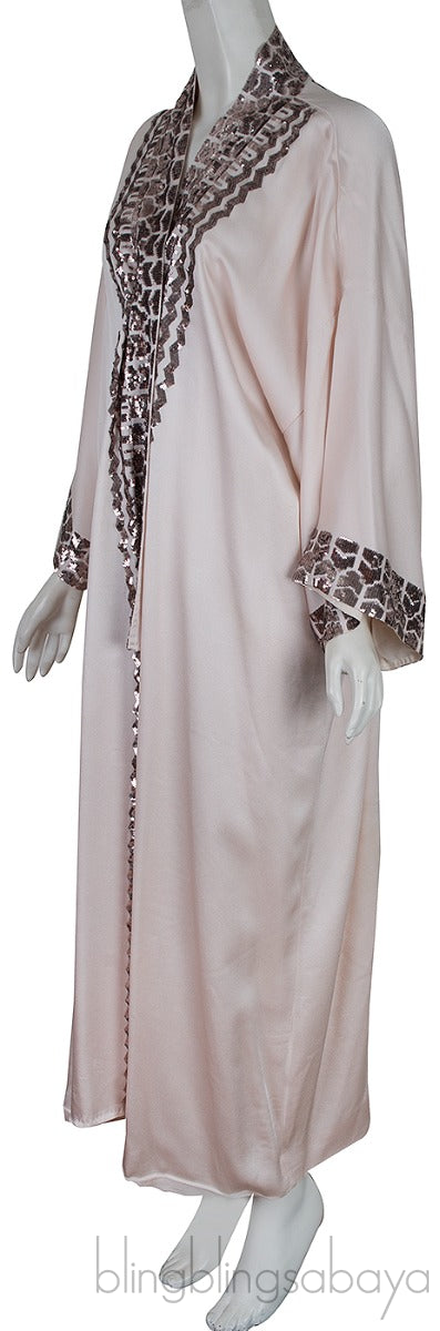 Beige Sequin Trim Kimono