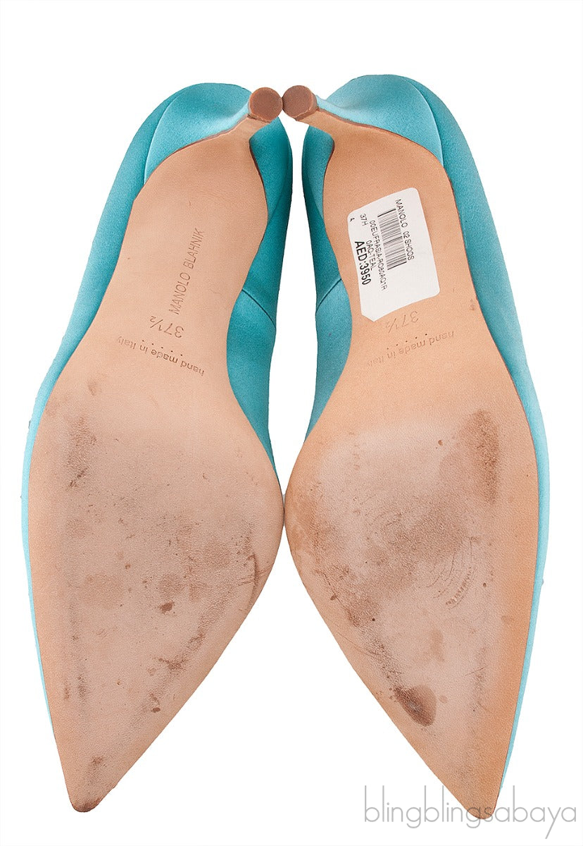 Eufrasia Teal Satin Crystal Heels
