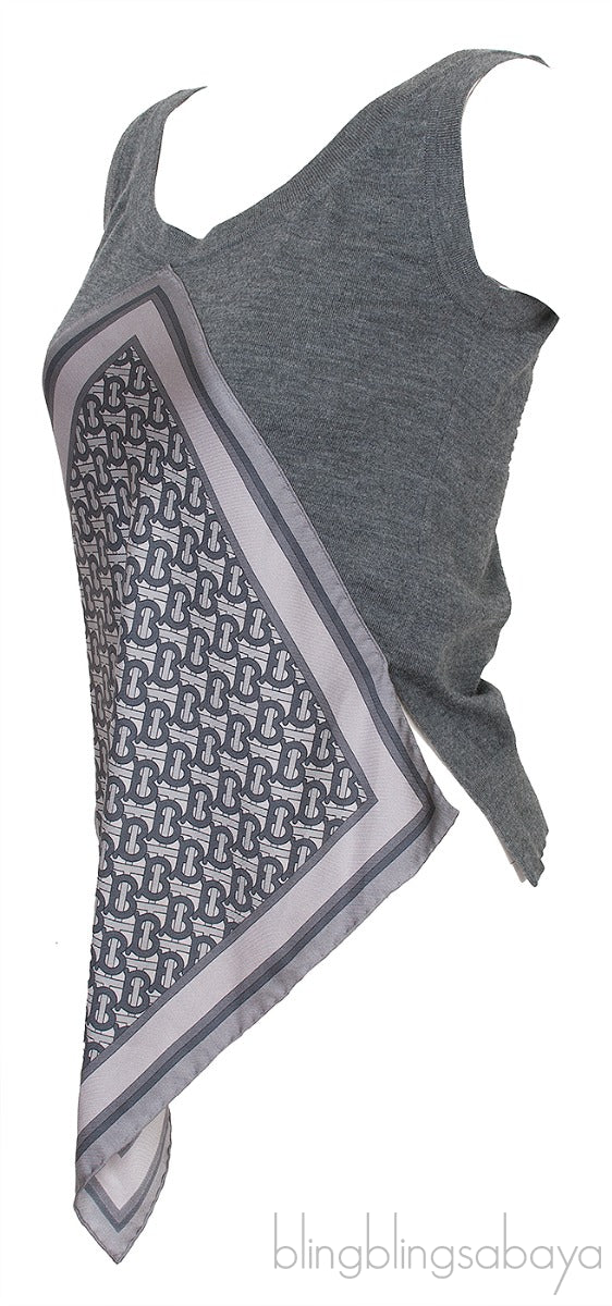 Grey Monogram Print Scarf Detail Wool Vest