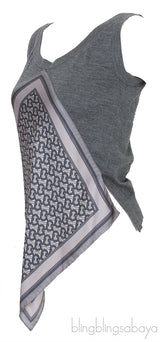 Grey Monogram Print Scarf Detail Wool Vest
