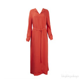 Rust Orange V-neck Belted Maxi Dress