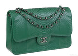 Chanel Classic Jumbo CC Emerald Green Python Flap Bag
