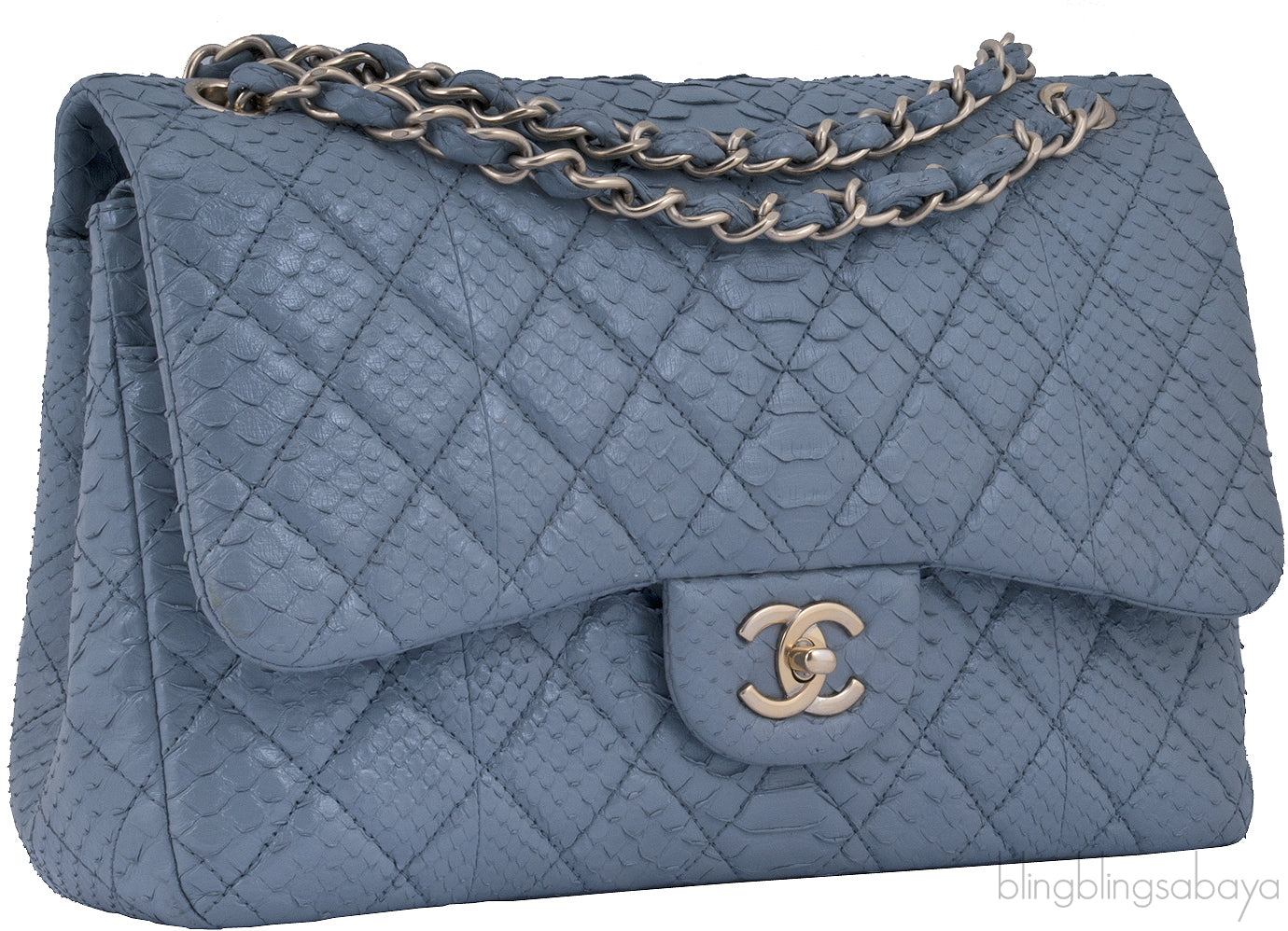 Gray Python Jumbo Double Flap Bag GHW