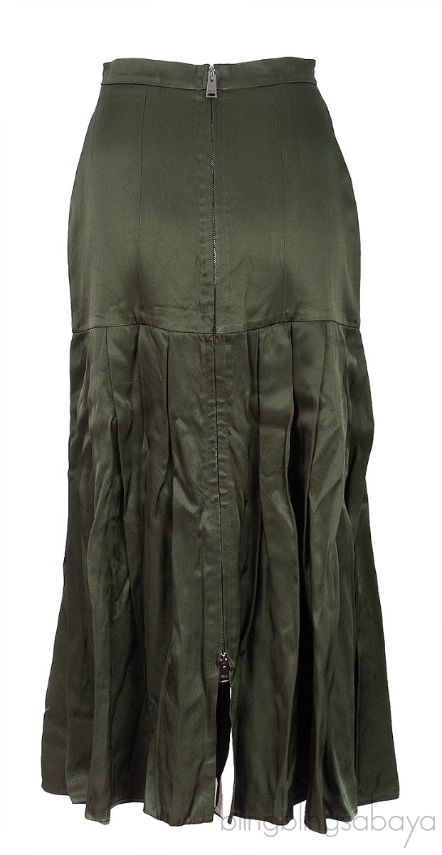 Dark Green Plain Pleated Skirt