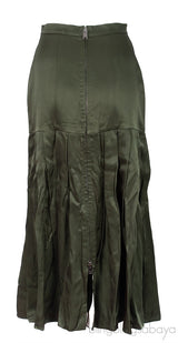 Dark Green Plain Pleated Skirt