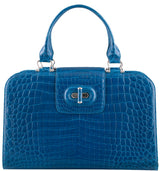 Blue Crocodile Large Top Handle Bag