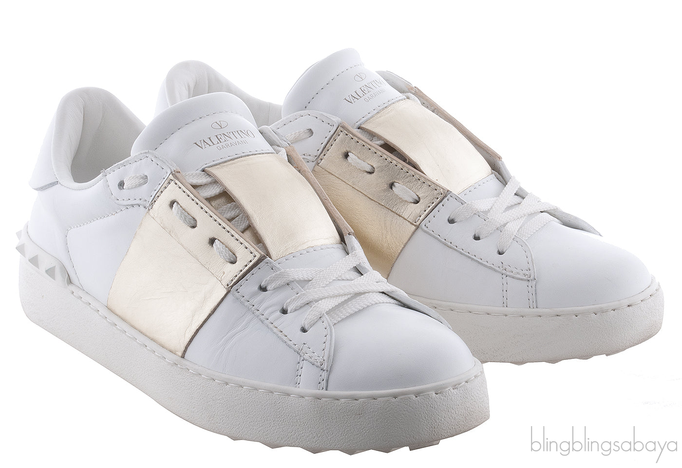 White and Gold Stripe Trainer Sneakers