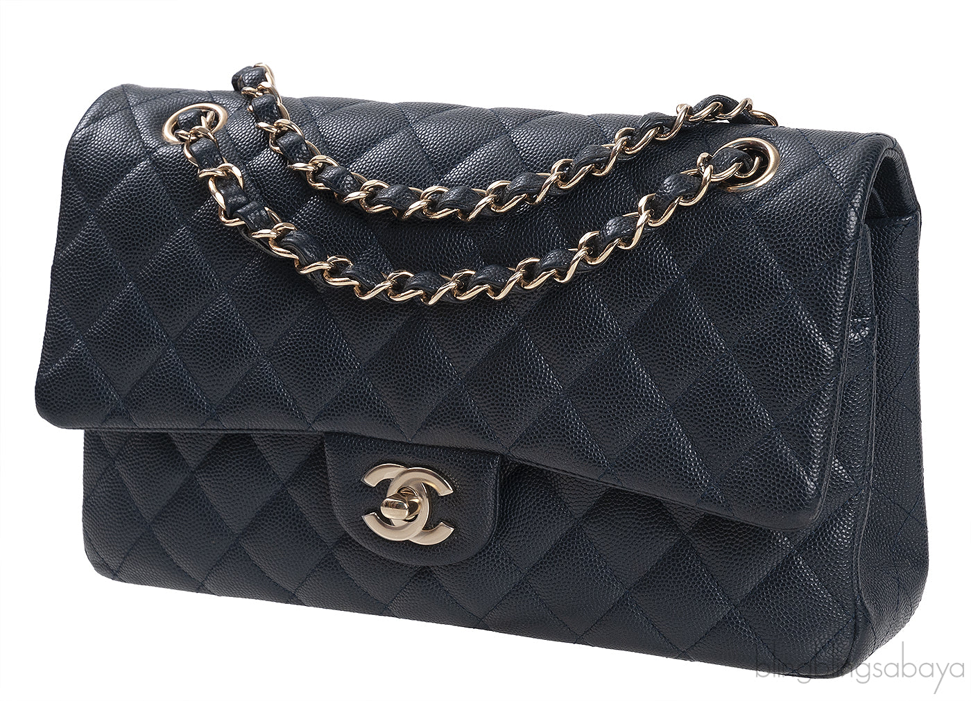 Classic Midnight Blue Medium Double Flap Bag GHW