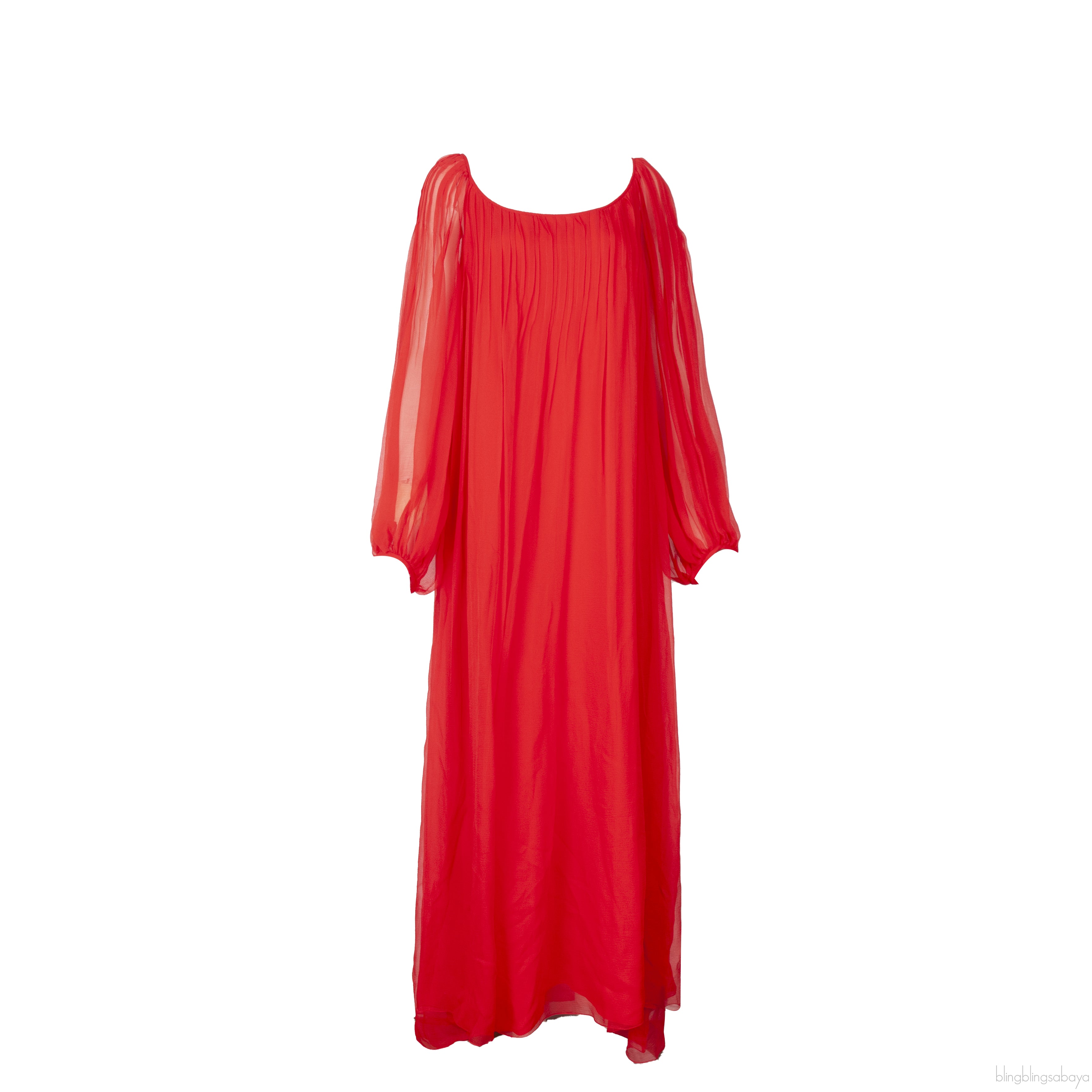 Red Pleated Silk Mousseline Maxi Dress