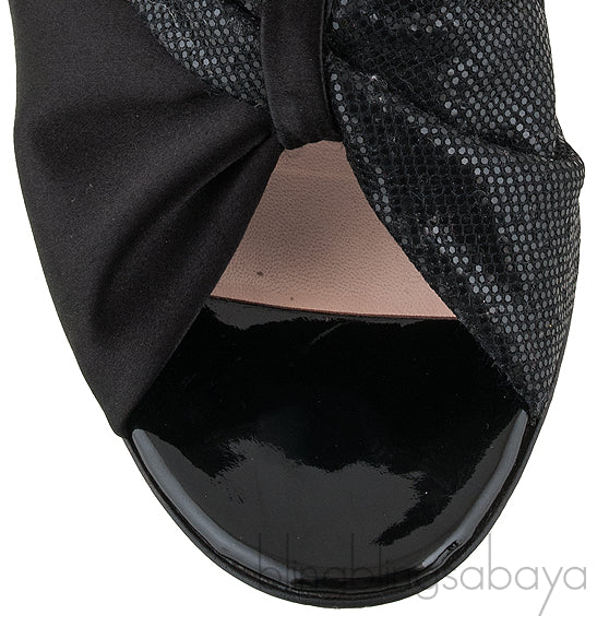Glen Black Satin Mules