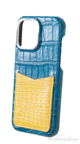 Bi-color Card Holder Blue Crocodile iPhone 15 Pro max Case