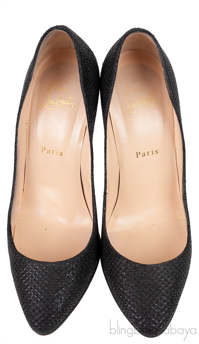 Christian Louboutin Metallic Black Fabric Heels